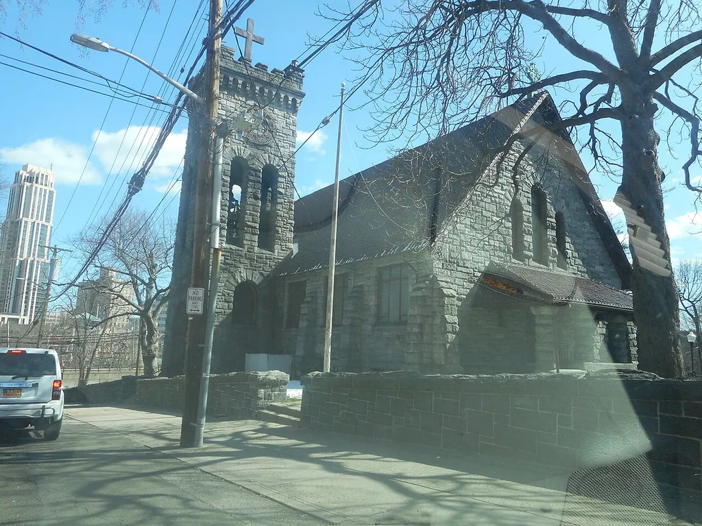 The Historic Saint Gabriel's Roman Catholic Church on 120 Division Street in New Rochelle, New York, as seen from around the corner on Washington Avenue.