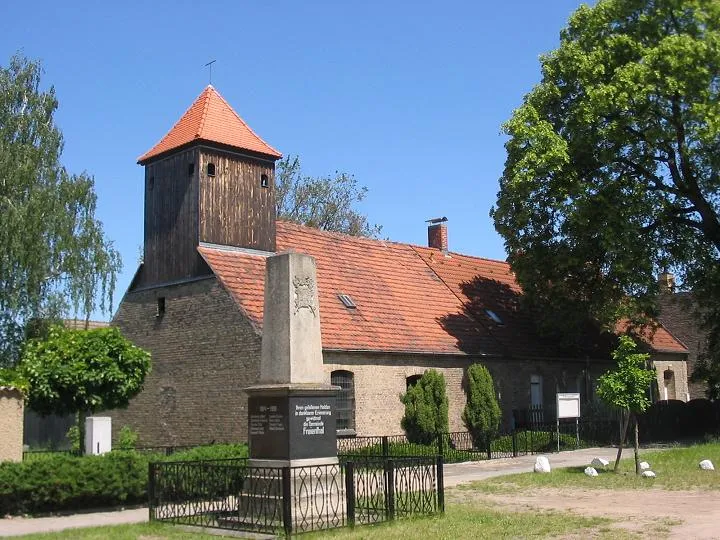 Church (School- and Prayinghouse) in Freienthal, built in 1784. The village Freienthal is a part of the municipality Planebruch in the district Potsdam Mittelmark, state Brandenburg, Germany. The village is situated on the northwest border of the Belziger Landschaftswiesen/„Baruther Urstromtal“ (glacial valley)/Naturpark Hoher Fläming subplateau Zauche.