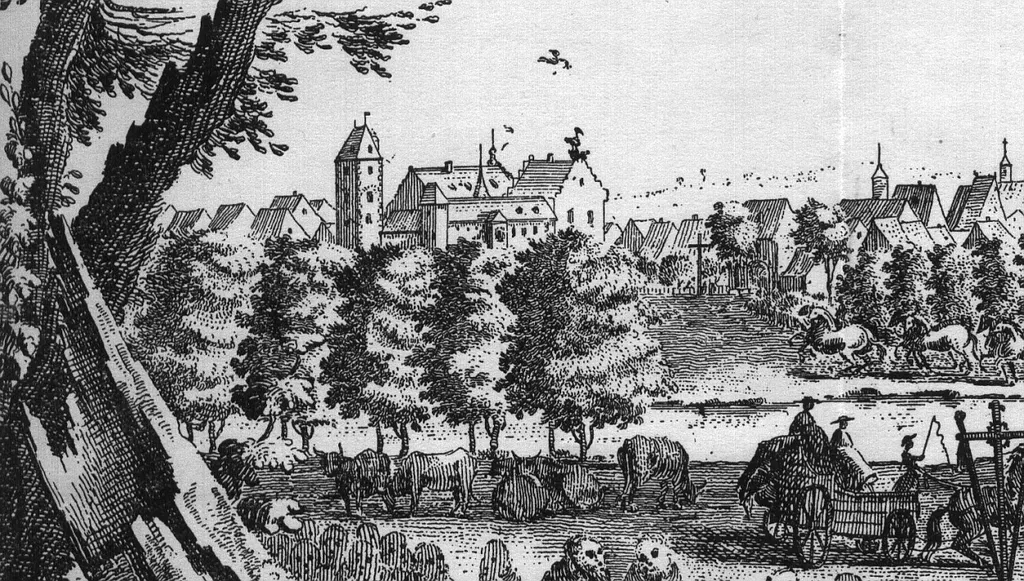 Schloss Dieburg, Ausschnitt aus dem Kupferstich von B. Roque