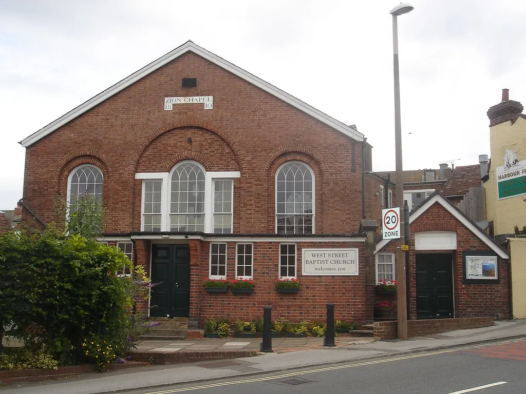 West Street Baptist Church, West Street, East Grinstead, District of Mid Sussex, West Sussex, England. Formerly the Zion Chapel (as shown on the legend below the roof), and built in 1810. Listed at Grade II by English Heritage (IoE Code 430884)