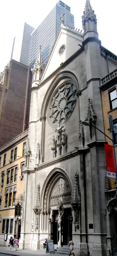 The Church of St. Mary the Virgin at 139 West 46th Street between Sixth and Seventh Avenues in the Times Square area of Manhattan, New York City is an Episcopal church built in 1894-95 and designed by Pierre LeBrun of Napoleon LeBrun &amp; Sons. In 1996-97 the church was restored by J. Lawrence Jones &amp; Associates. (Source: From Abyssinian to Zion (2004))