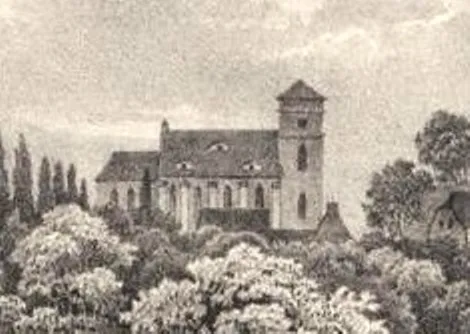 Stadtkirche Muskau, Lithographie : 20 x 12 cm, Heinrich Wilhelm Teichgräber