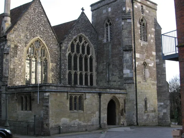 West end of St Martin's parish church, Salisbury, Wiltshire, seen from St Martin's Church Street