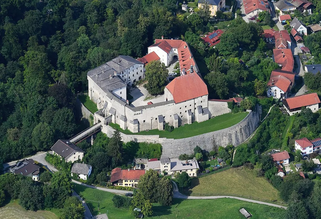 Aerial image of Burg Tittmoning (view from the southwest)
