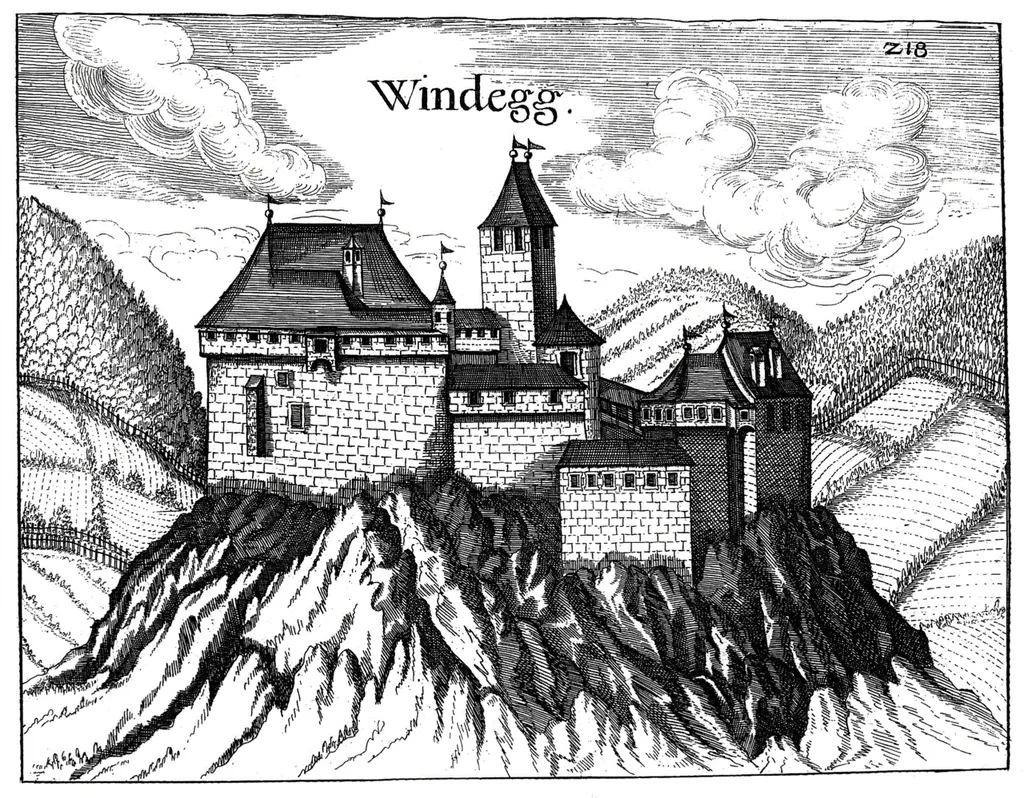 Kupferstich der Burg Windegg (Burgruine Windegg)