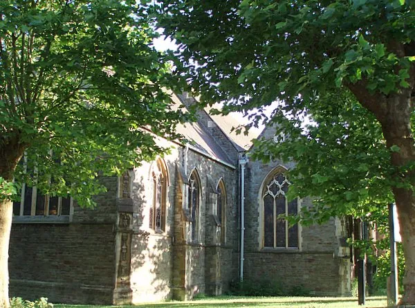 St Bartholomew with St Andrew parish church, St Andrew's Park, Sommerville Road, Bristol. Designed by Bassett Smith and built in 1894. The stone for the foundations came from the proposed St Martin's church in Cromwell Road, which was abandoned just after construction started.