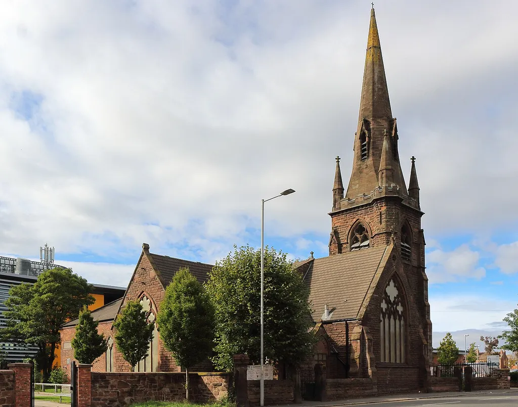 Grade II listed Anglican church, Tranmere, Birkenhead. The front and south side on Church Road