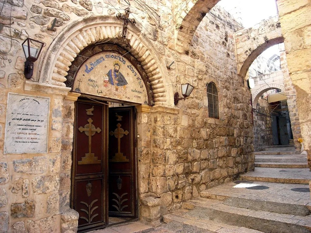 It is the site of the home of St Mark's mother, Mary, where Peter went after he was released from prison by an angel. The Virgin Mary is claimed to have been baptised here, and according to their tradition this, not the Cenacle on Mt Zion, is where the Last Supper was eaten.