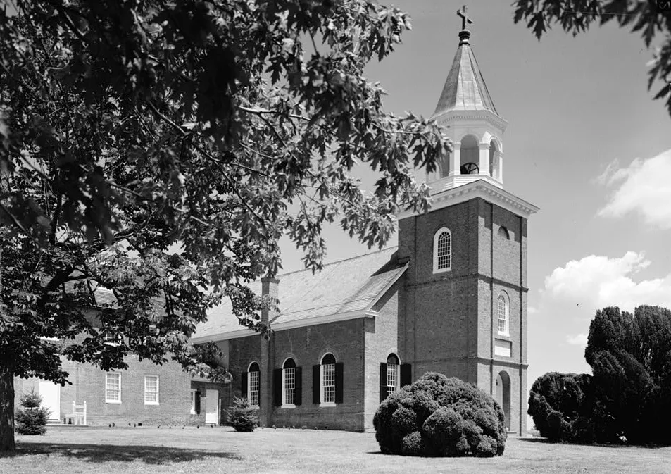 St. Francis Xavier Roman Catholic Church, Warwick, Cecil County, Maryland. On the National Register of Historic Places. Image courtesy of the federal HABS—Historic American Buildings Survey of Maryland. Photo cropped.