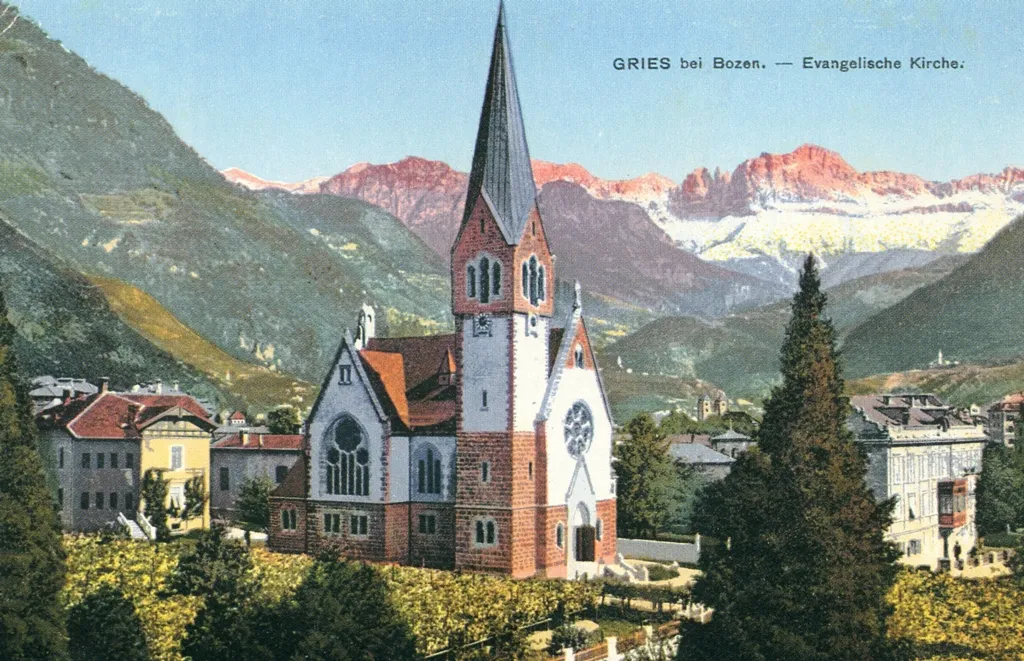 Ansichtskarte der Evangelische Kirche - Gries bei Bozen 1910