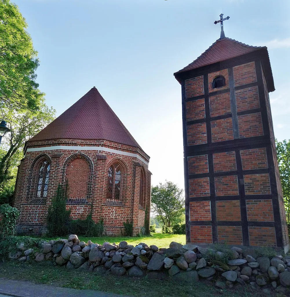 Eastern view of church in Neuhausen, Berge municipality, Prignitz district, Brandenburg state, Germany