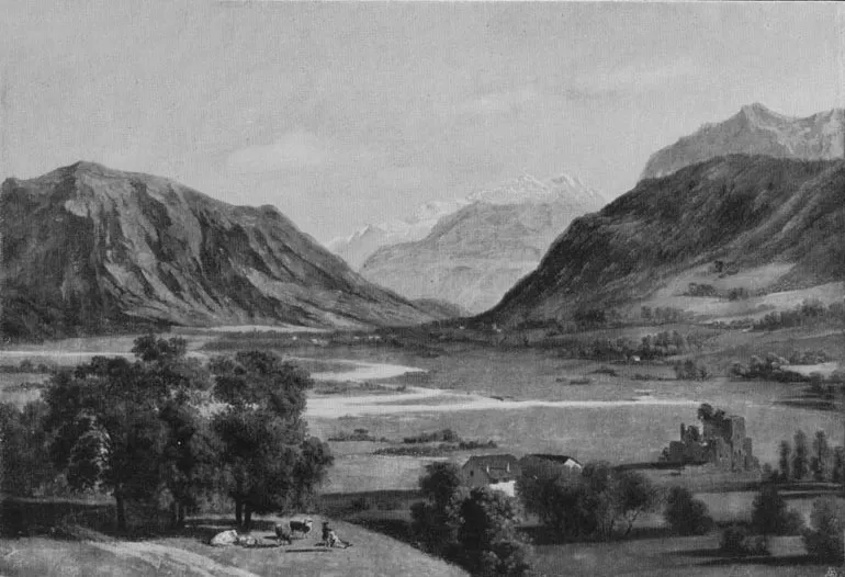 Linthebene mit den Ruinen der Burg Mülenen