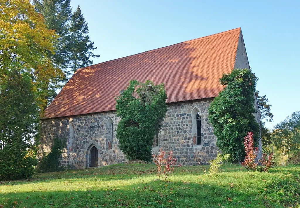 South-south-eastern view of the church in Herzfelde , Templin municipality , Uckermark district, Brandenburg state, Germany.