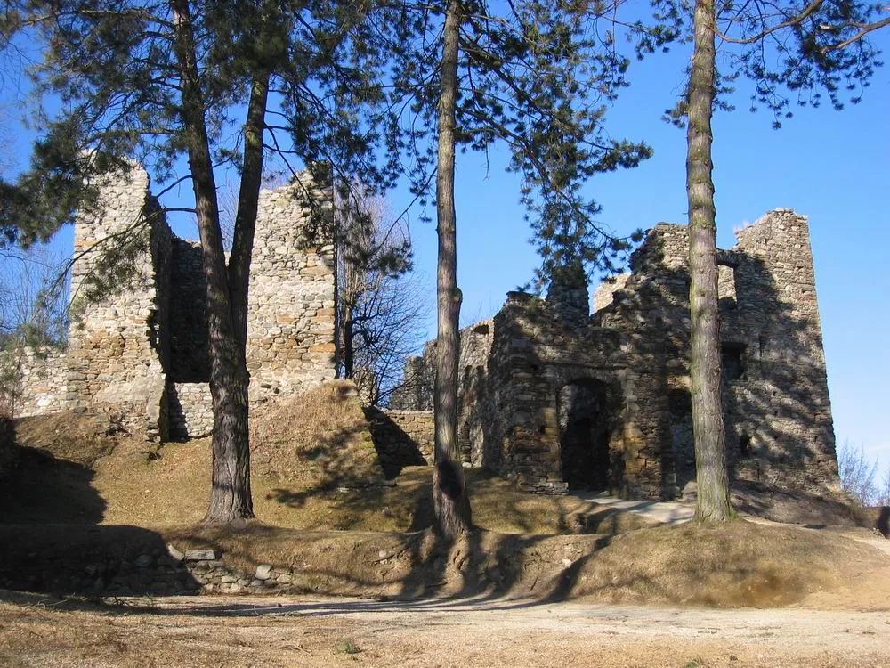 Castle ruin Gomarn on the Schlossberg of Bad Sankt Leonhard, municipality Bad Sankt Leonhard, district Wolfsberg, Carinthia / Austria / EU