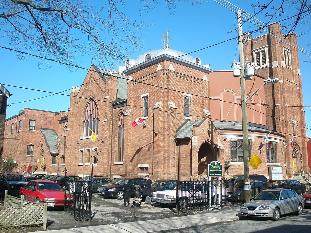 Annunciation Of The Virgin Mary Greek Orthodox Cathedral, Toronto, Ontario, Canada. Founded 1961. (The church structure was previously home of: North Parkdale Methodist Church (1909-1925), and North Parkdale United Church (1925-1961).