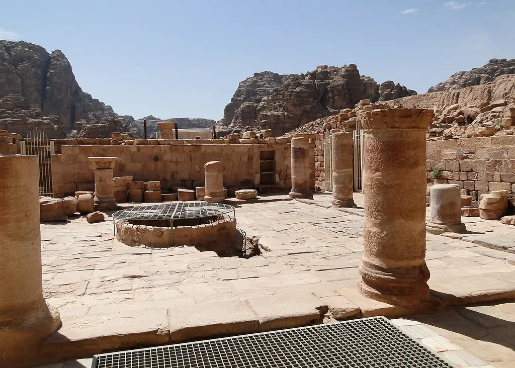 The atrium and the water cistern of the Byzantine Church of Petra, Jordan