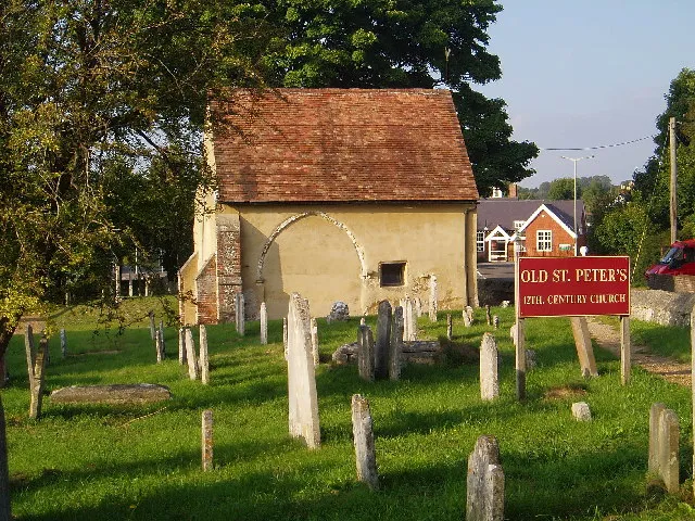 Stockbridge - Old St Peter's Church. 12th Century Church with Stockbridge Junior School in the distance