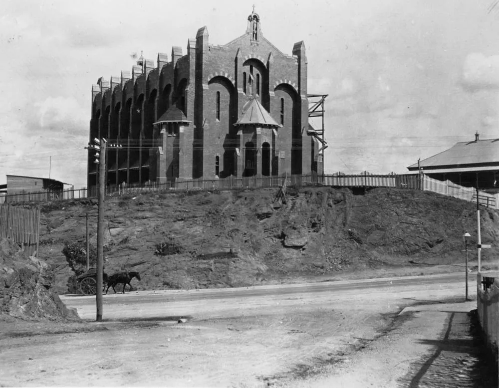 Construction of St Brigid's Church, Red Hill, Brisbane, 1914 St Brigid's church nearing completion. Scaffolding can be seen on the far side of the building. The church was dedicated in August 1914.