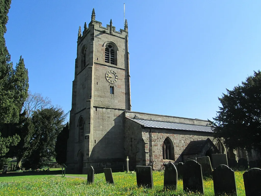 St John the Baptist's Church in Mayfield, Staffordshire, seen from the south-west.