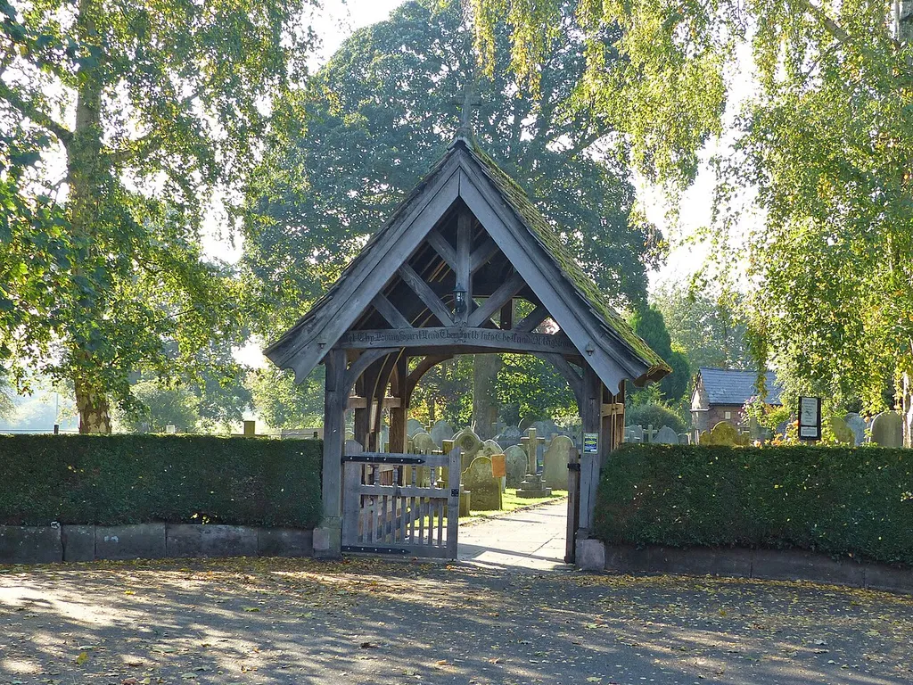 Lych gate of St Helen's Church, Tarporley. .mw-parser-output .messagebox{margin:4px 0;width:auto;border-collapse:collapse;border:2px solid var(--border-color-progressive,#6485d1);background-color:var(--background-color-neutral-subtle,#fbfcff);color:var(--color-base,#202122);box-sizing:border-box;border-inline-start-width:8px}.mw-parser-output .messagebox.mbox-small{font-size:88%;line-height:1.25em}.mw-parser-output .mbox-warning,.mw-parser-output .mbox-speedy{border:2px solid var(--border-color-error,#b22222);background:var(--background-color-error-subtle,#ffdbdb);border-inline-start-width:8px}.mw-parser-output .mbox-serious,.mw-parser-output .mbox-delete,.mw-parser-output .mbox-stop{border:2px solid var(--border-color-error,#b22222);border-inline-start-width:8px}.mw-parser-output .mbox-issue,.mw-parser-output .mbox-content{border:2px solid #f28500;background:var(--background-color-warning-subtle,#ffe);border-inline-start-width:8px}.mw-parser-output .mbox-query,.mw-parser-output .mbox-style{border:2px solid #f4c430;background:var(--background-color-warning-subtle,#ffe);border-inline-start-width:8px}.mw-parser-output .mbox-shit{border:2px solid #960;border-inline-start-width:8px}.mw-parser-output .mbox-license{border:2px solid #88a;border-inline-start-width:initial}.mw-parser-output .mbox-legal{border:2px solid var(--border-color-notice,#666);background:var(--background-color-base,#fff);border-inline-start-width:8px}.mw-parser-output .mbox-honor{border:2px solid #ca3;background:var(--background-color-warning-subtle,#fcf4db);border-inline-start-width:8px}.mw-parser-output .mbox-growth{border:2px solid #8d4;background:var(--background-color-success-subtle,#d5fdf4);border-inline-start-width:8px}.mw-parser-output .mbox-move{border:2px solid #93c;border-inline-start-width:8px}.mw-parser-output .mbox-protection,.mw-parser-output .mbox-message{border:2px solid var(--border-color-base,#aaa);border-inline-start-width:8px}.mw-parser-output .messagebox .mbox-text{border:none;pa