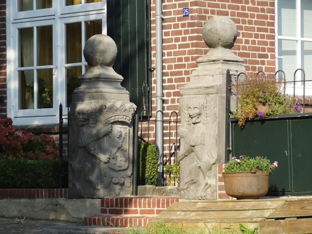 Reliefs of the lions of Makken Castle built into the gate of De Staaij in Vierlingsbeek, The Netherlands