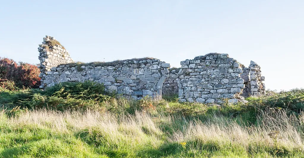 North wall of the Church of the Seven Daughters with a doorway.