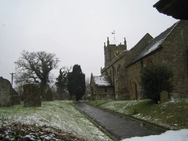 St Mary's Church, Farthingstone. Looking south from the lych-gate.
