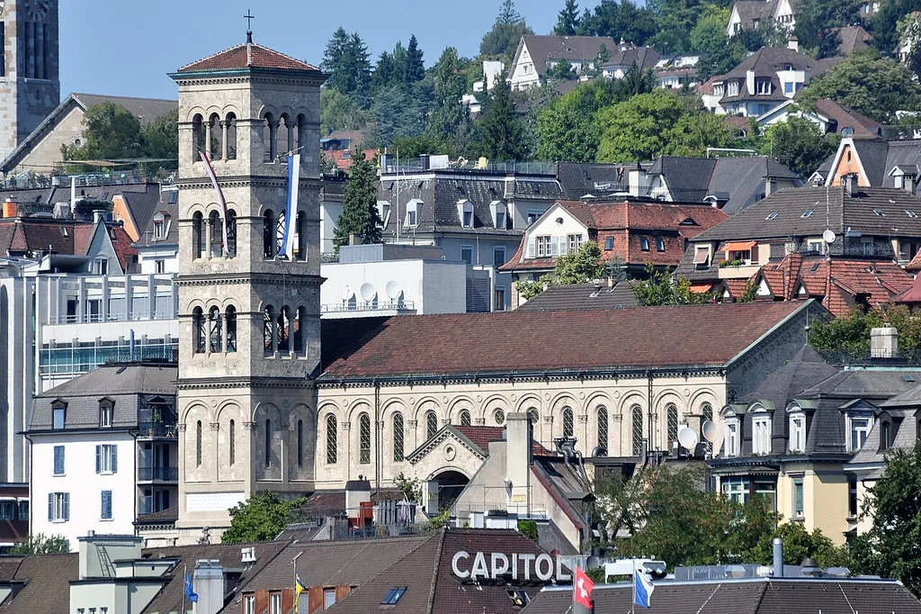 Liebfrauenkirche in Zürich-Unterstrass (Switzerland) as seen from Lindenhof hill