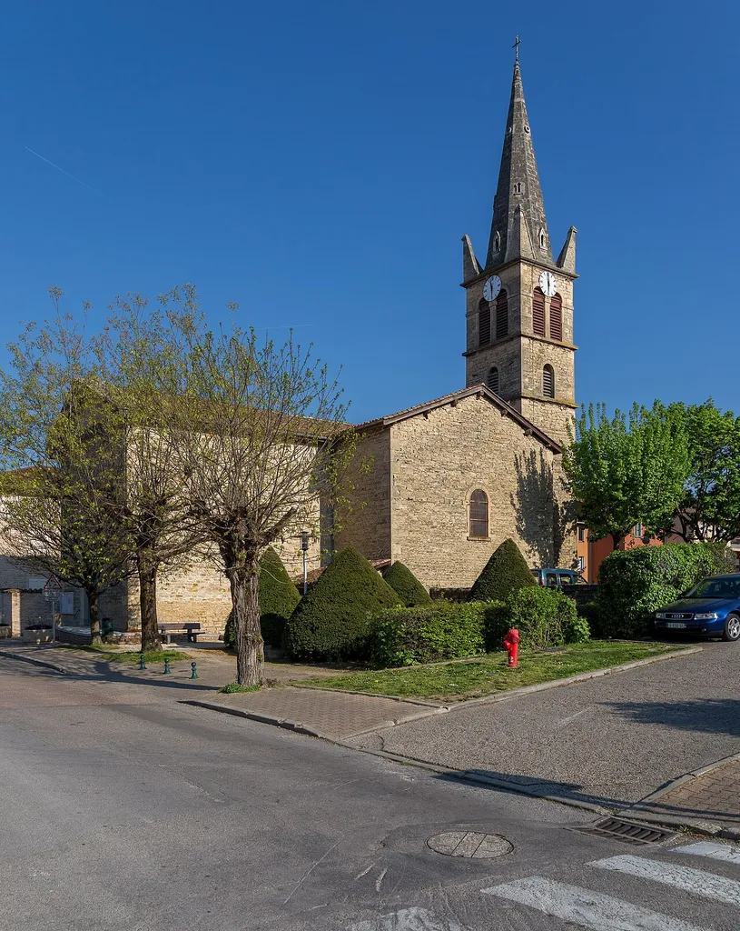 Nivolas Church, Nivolas-Vermelle, Isère. The gardens, north-west of the building.