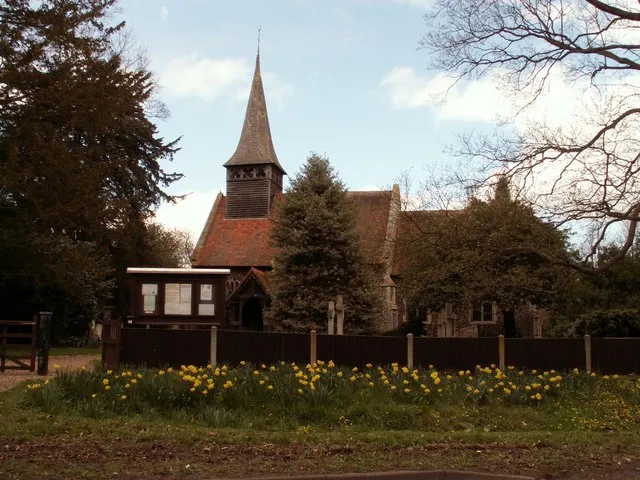 St Mary and St Christopher's Church, Panfield, Essex, England. This 15th-century church and churchyard stands at the extreme east of the village.