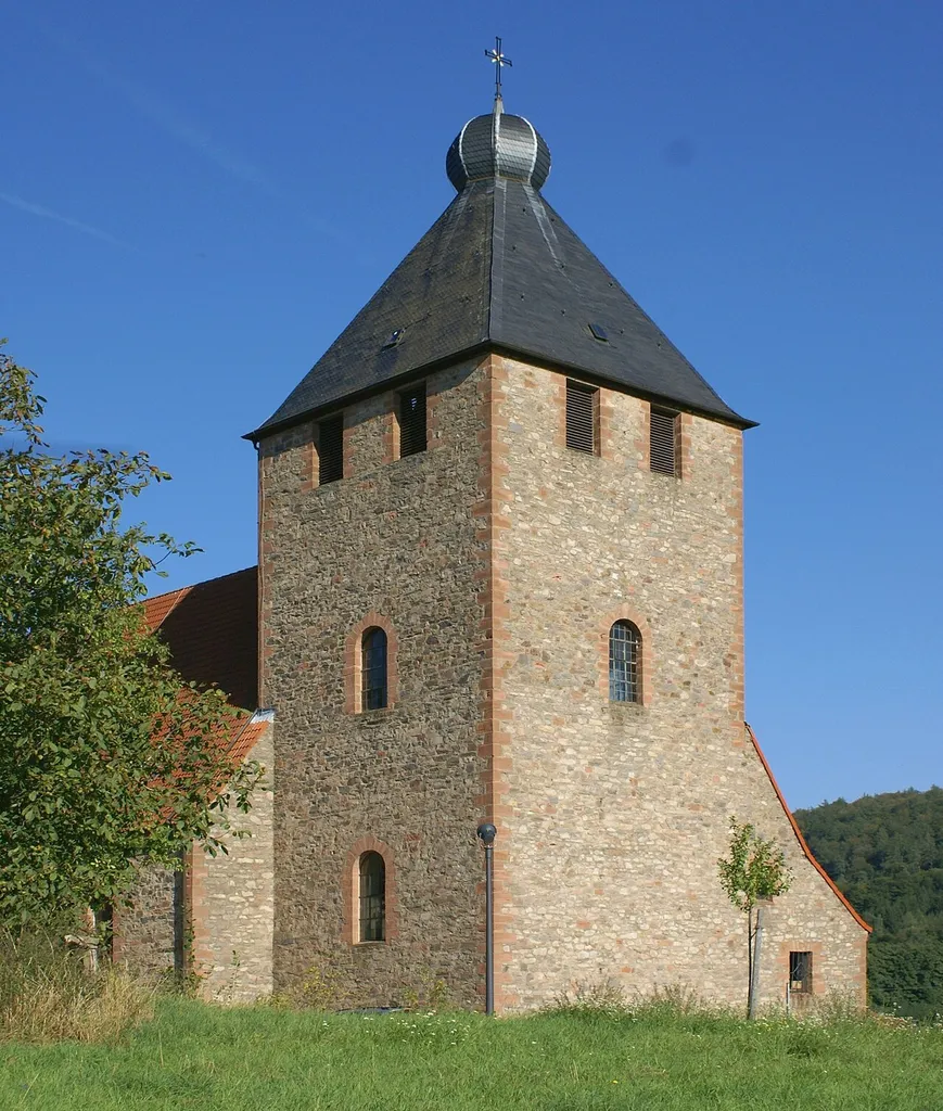 The belltower of the parish church St. Wendelin in Eichenberg that is part of the community Sailauf