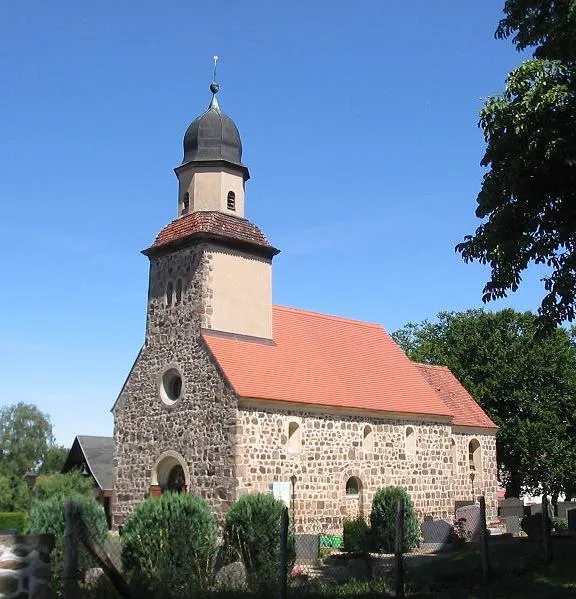 Stone church Grubo, built at the first third of the13th century. The village Grubo is a part of the municipality Wiesenburg/Mark in the district Potsdam Mittelmark, state Brandenburg, Germany. Wiesenburg appertains to the natural preserve Naturpark Hoher Fläming.