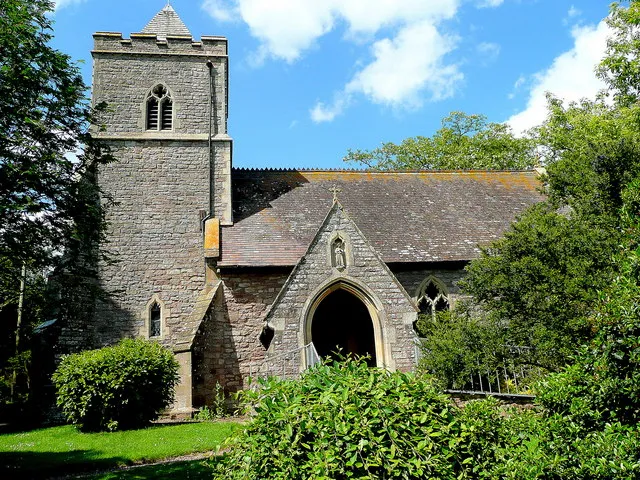 West tower and south porch of the parish church of St Michael the Archangel, Felton, Herefordshire, seen from the south