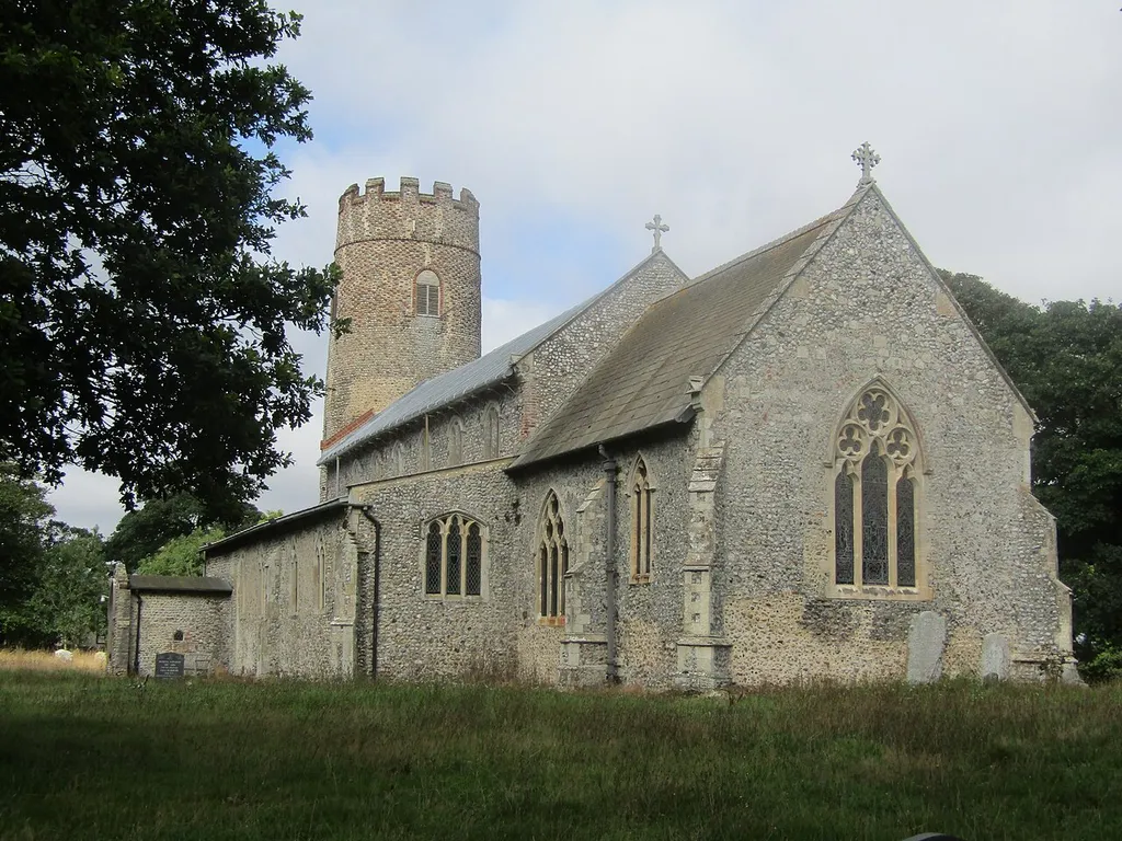 The south east view of the parish church of Saint Margaret located in the parish of Whitton, Norfolk, England