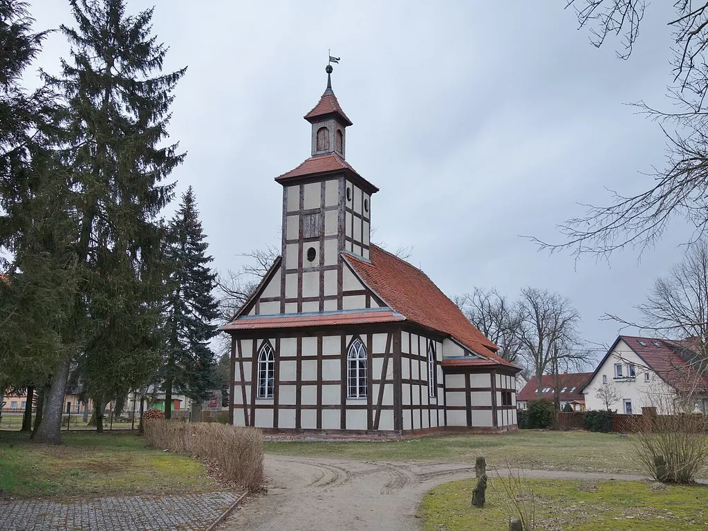 West-south-western view of the church in Fretzdorf , Wittstock/Dosse municipality , Ostprignitz-Ruppin district, Brandenburg state, Germany.