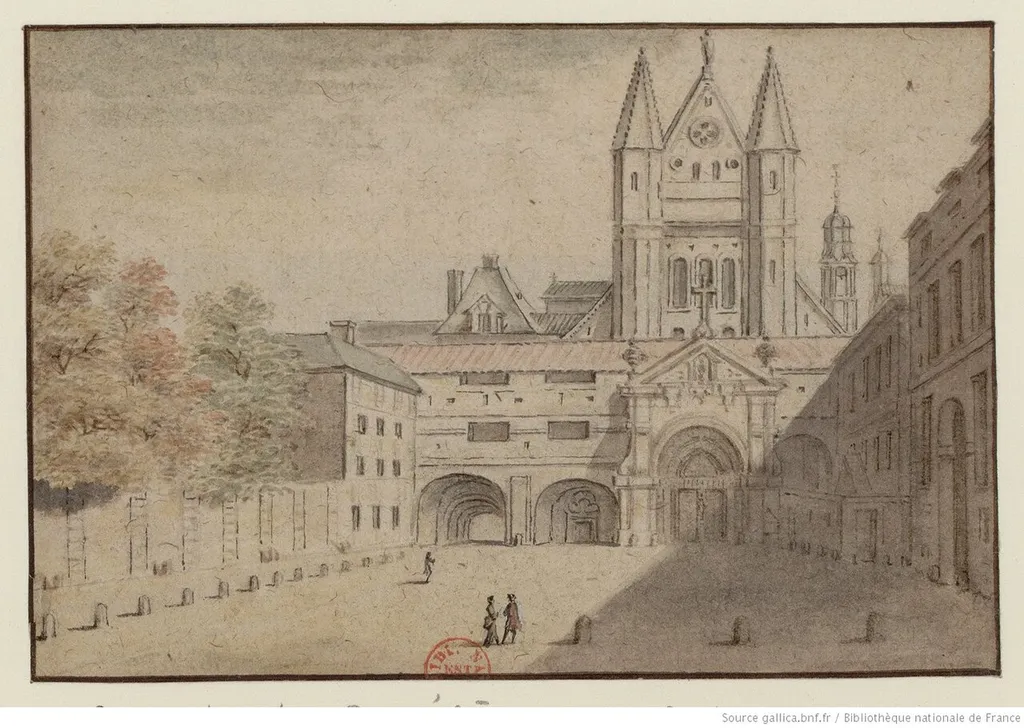 Couvent des Carmélites rue Saint-Jacques, Dessin à la plume, encre de Chine et aquarelle ; 8,8 x 12,7 cm, BNF identifiant, ark:/12148/btv1b10302711p