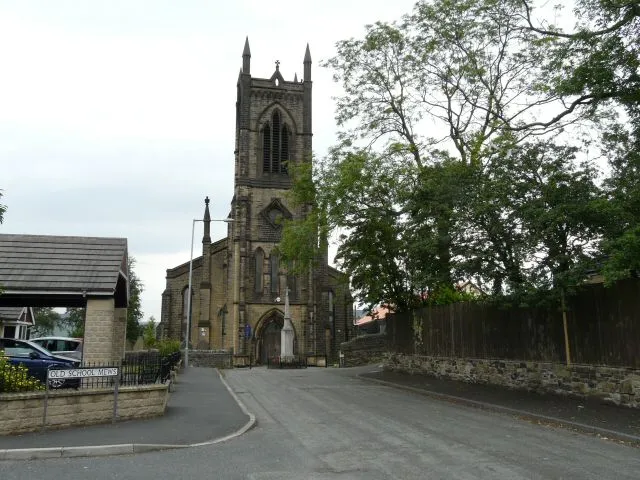 St John the Evangelist's parish church, Dukinfield, Greater Manchester, seen from the west from Vicarage Drive