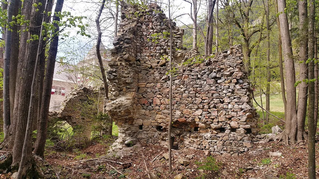 Altburg Pux/Schlossruine. Links hinten Schloss Pux.