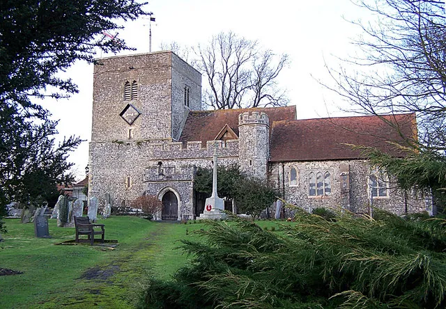 Church of St Peter and St Paul, Borden Supposed to have been erected about the year 1005, comprises three aisles and three chancels, with a square tower at the western end. There are some Roman bricks mixed with the flint stones in the building, and cemented with mortar in the composition of which pulverized cockle-shells have been used. From: 'Bonchurch - Borden', A Topographical Dictionary of England (1848), pp. 302-305. URL: http://www.british-history.ac.uk/report.aspx?compid=50812. Date accessed: 12 January 2008.