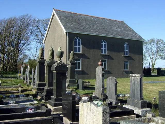 Capel Noddfa Newton Baptist chapel established in 1862. It stands almost on its own beside the B4330 but remains well-used by a scattered community. Sunken baptistry visible on the right hand side of the image.