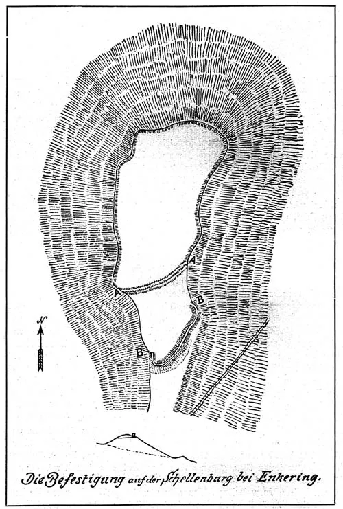 Höhensiedlung Schellenberg bei Kinding Landkreis Eichstätt Winkelmann-Zeichnung 1926
