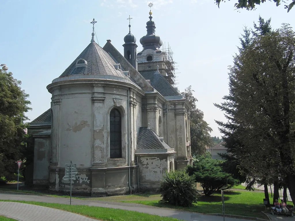Tršice in Olomouc District, Czech Republic. Church of the Nativity of the Blessed Virgin Mary.