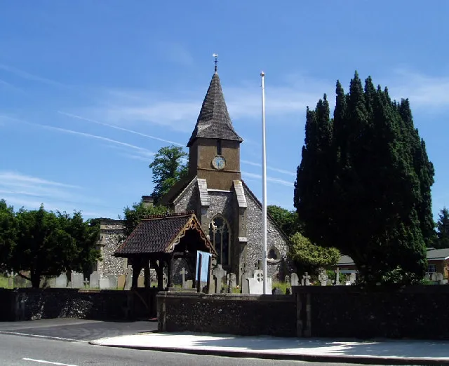 All Saints parish church, Addington Road, Sanderstead, London (formerly Surrey), seen from the west