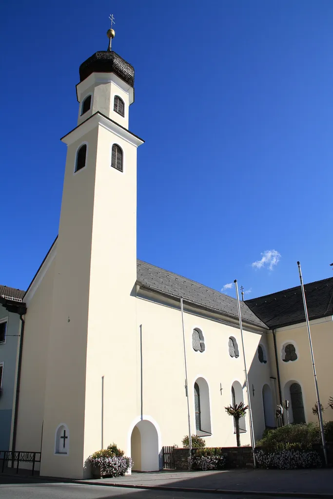 Austria, Tyrol (state), Matrei am Brenner. Spitalskirche Hl. Geist and its tower bell on the front.