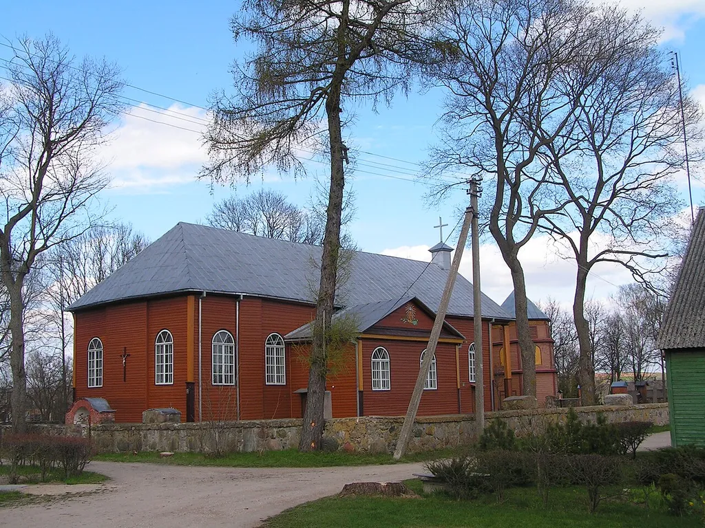 römisch-katholische Kirche (Holzkirche) in Kurkliai, Bezirk Anykščiai, Litauen