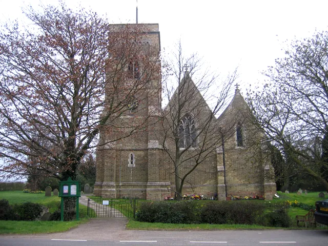 Ramsey St Mary's parish church, Ramsey, Cambs opened in 1859 and built of local buff-coloured brick; it once carried a wooden and slated broach-spire complete with a weathercock that was removed about 1920 http://website.lineone.net/~ramseystmarys/main/rsm.htm .