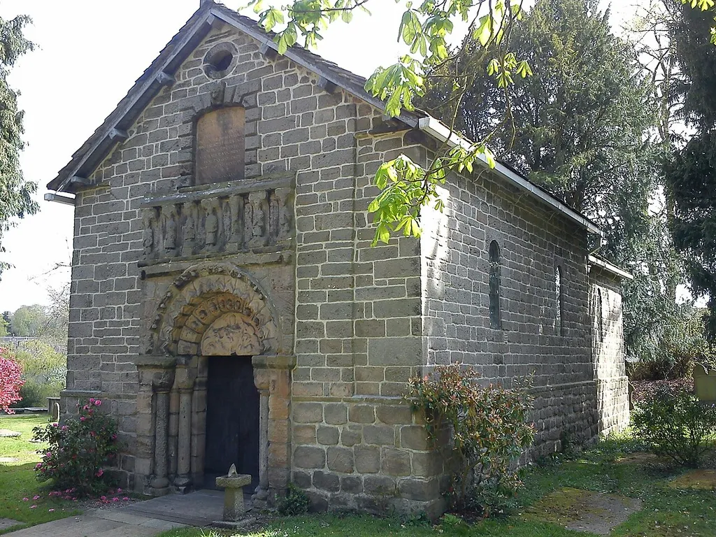 Norman Chapel in St Peter's parish churchyard, Prestbury, Cheshire, seen from the southwest