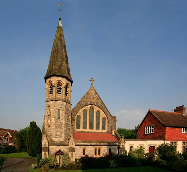 Catholic Church, Lyndhurst. Church of Our Lady of the Assumption and St Edward the Confessor, Empress Road, Lyndhurst. (Not an easy thing to photograph due to nearby buildings. I have cloned out a few cables)