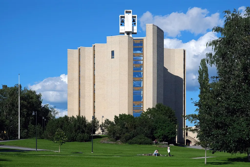 Main facade of Kaleva church, Tampere, Finland. The modern church is one of the main works by Raili and Reima Pietilä.