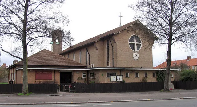 St Alphege, Hertford Road, Edmonton, N9, near to Ponders End, Enfield, Great Britain. Built 1958